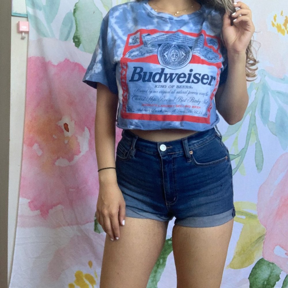 Oversized Tie Dye Budweiser Cropped Tee